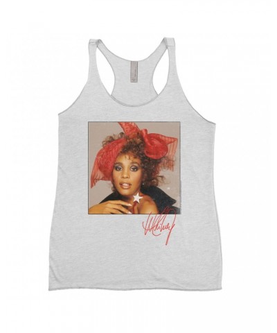 Whitney Houston Ladies' Tank Top | Whitney Red Star Photo With Signature Distressed Shirt $8.16 Shirts