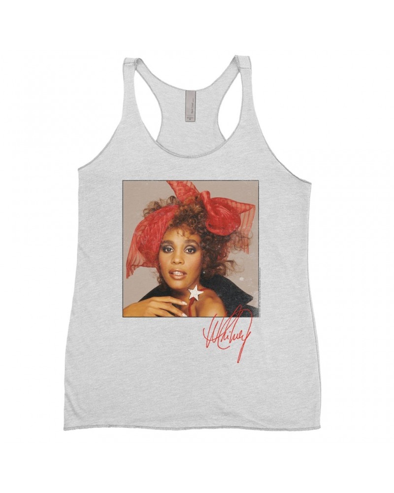 Whitney Houston Ladies' Tank Top | Whitney Red Star Photo With Signature Distressed Shirt $8.16 Shirts