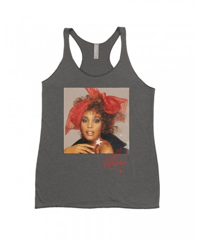 Whitney Houston Ladies' Tank Top | Whitney Red Star Photo With Signature Distressed Shirt $8.16 Shirts