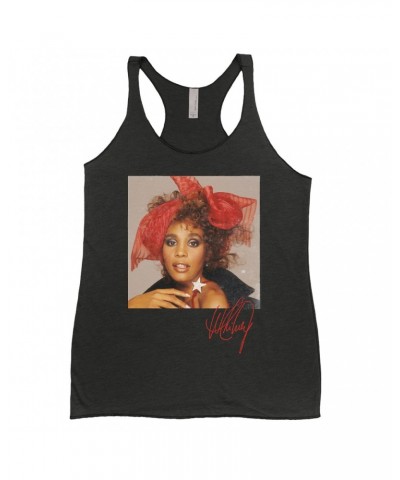 Whitney Houston Ladies' Tank Top | Whitney Red Star Photo With Signature Distressed Shirt $8.16 Shirts