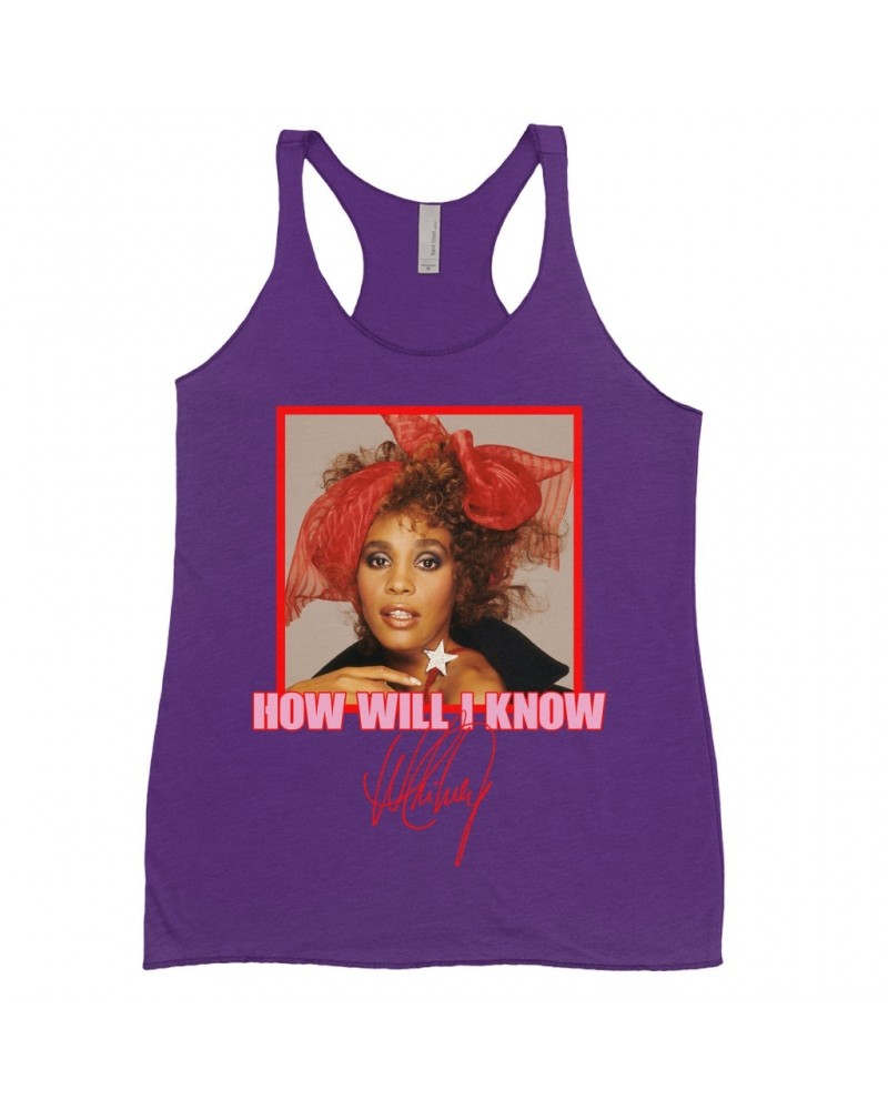 Whitney Houston Bold Colored Racerback Tank | How Will I Know Red Bow Photo Design Shirt $8.32 Shirts