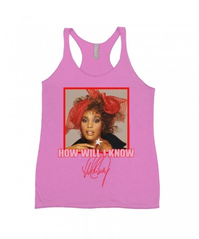 Whitney Houston Bold Colored Racerback Tank | How Will I Know Red Bow Photo Design Shirt $8.32 Shirts