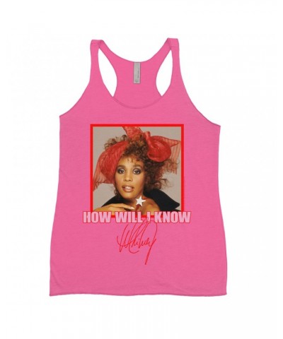 Whitney Houston Bold Colored Racerback Tank | How Will I Know Red Bow Photo Design Shirt $8.32 Shirts