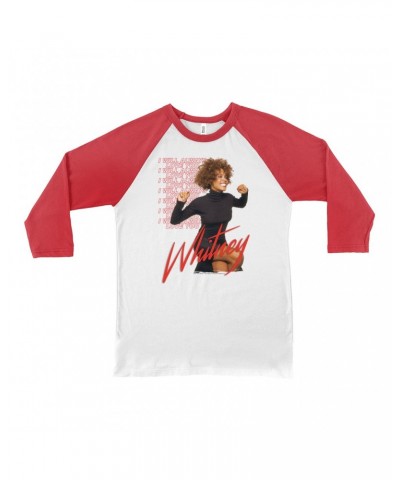 Whitney Houston 3/4 Sleeve Baseball Tee | I Will Always Love You Red Repeating Image Shirt $7.43 Shirts