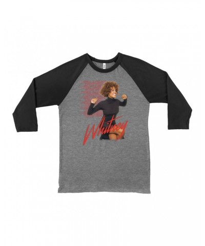 Whitney Houston 3/4 Sleeve Baseball Tee | I Will Always Love You Red Repeating Image Shirt $7.43 Shirts