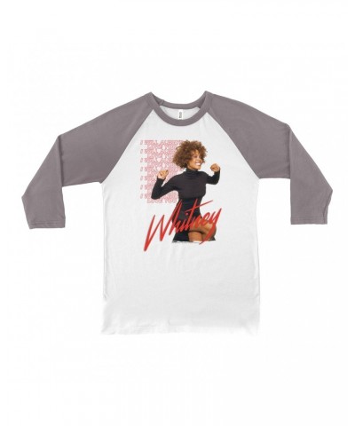 Whitney Houston 3/4 Sleeve Baseball Tee | I Will Always Love You Red Repeating Image Shirt $7.43 Shirts