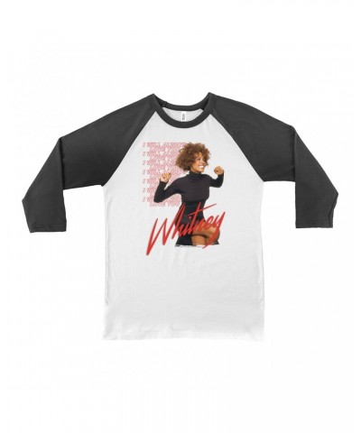 Whitney Houston 3/4 Sleeve Baseball Tee | I Will Always Love You Red Repeating Image Shirt $7.43 Shirts