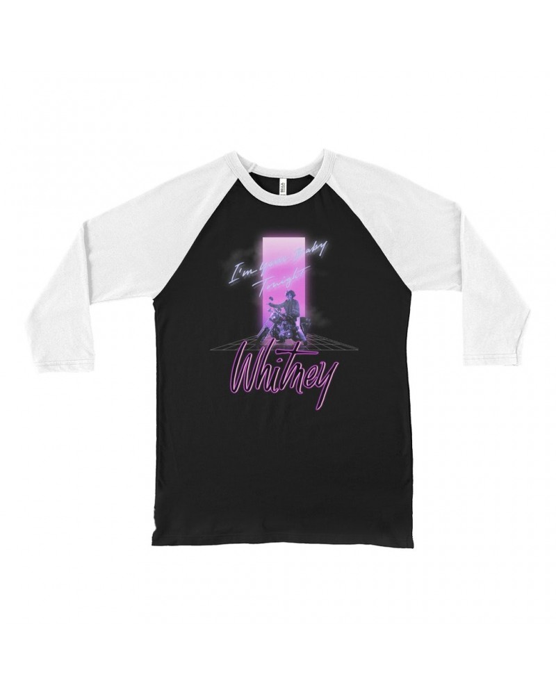 Whitney Houston 3/4 Sleeve Baseball Tee | Neon Light I'm Your Baby Tonight Image Shirt $7.78 Shirts