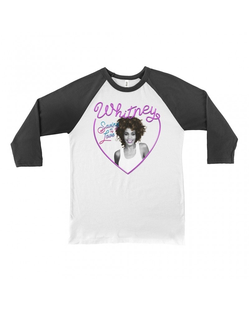 Whitney Houston 3/4 Sleeve Baseball Tee | Saving All My Love Heart Shirt $9.35 Shirts