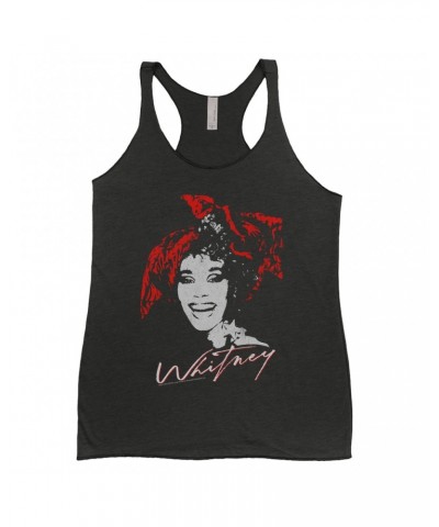 Whitney Houston Ladies' Tank Top | 1987 Red Scarf Photo Design With Logo Distressed Shirt $6.63 Shirts