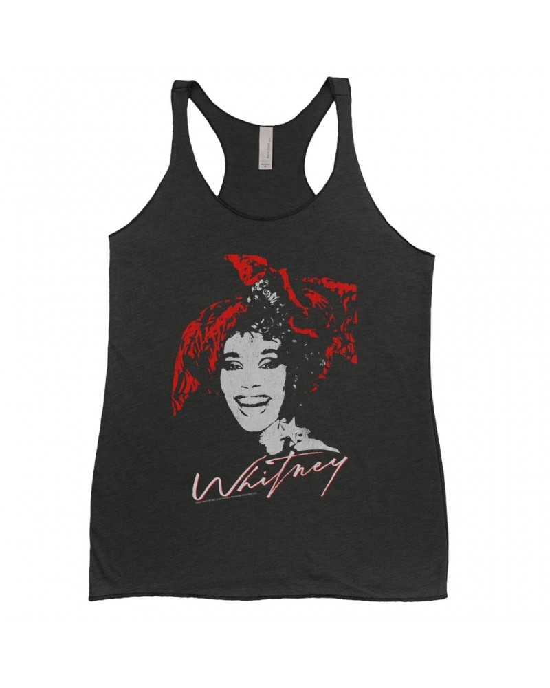 Whitney Houston Ladies' Tank Top | 1987 Red Scarf Photo Design With Logo Distressed Shirt $6.63 Shirts