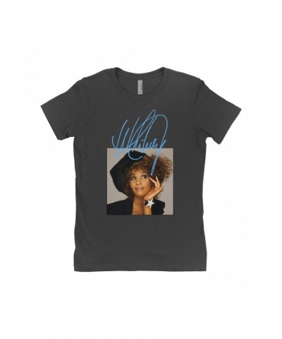 Whitney Houston Ladies' Boyfriend T-Shirt | Whitney Star Photoshoot With True Blue Signature Shirt $17.74 Shirts