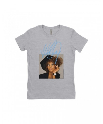 Whitney Houston Ladies' Boyfriend T-Shirt | Whitney Star Photoshoot With True Blue Signature Shirt $17.74 Shirts