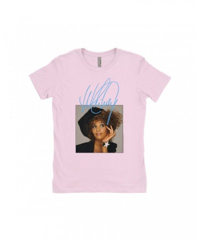 Whitney Houston Ladies' Boyfriend T-Shirt | Whitney Star Photoshoot With True Blue Signature Shirt $17.74 Shirts