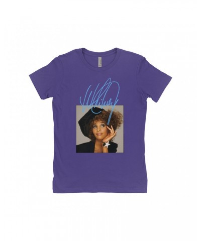 Whitney Houston Ladies' Boyfriend T-Shirt | Whitney Star Photoshoot With True Blue Signature Shirt $17.74 Shirts