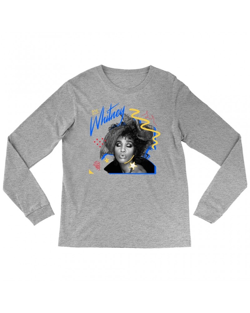 Whitney Houston Long Sleeve Shirt | Funky Colorful 1987 Photo Image Design Shirt $6.96 Shirts