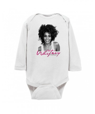 Whitney Houston Long Sleeve Bodysuit | I Wanna Dance With Somebody Album Photo And Logo Bodysuit $9.87 Shirts