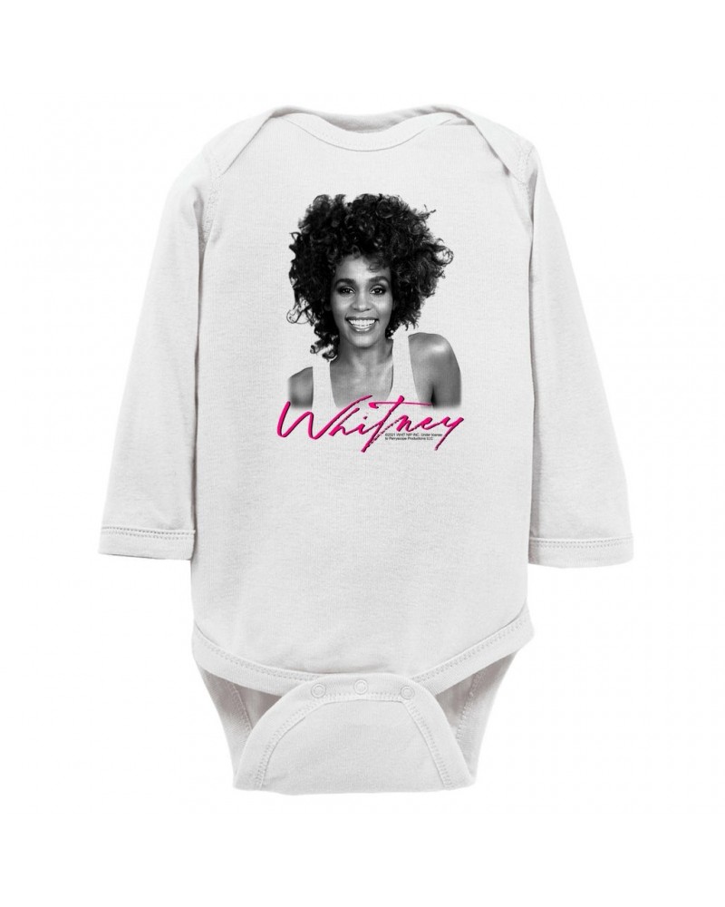 Whitney Houston Long Sleeve Bodysuit | I Wanna Dance With Somebody Album Photo And Logo Bodysuit $9.87 Shirts