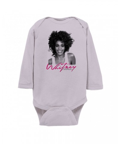 Whitney Houston Long Sleeve Bodysuit | I Wanna Dance With Somebody Album Photo And Logo Bodysuit $9.87 Shirts