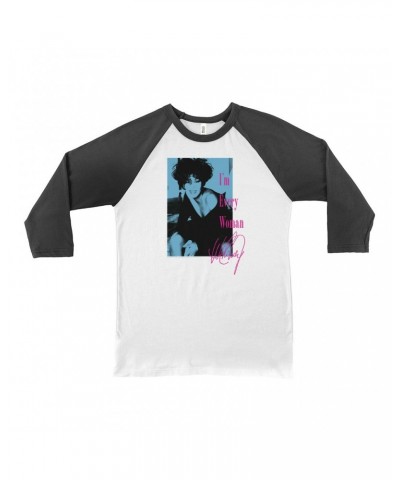 Whitney Houston 3/4 Sleeve Baseball Tee | I'm Every Woman Pink And Turquoise Inverted Design Shirt $7.91 Shirts