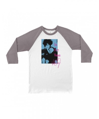 Whitney Houston 3/4 Sleeve Baseball Tee | I'm Every Woman Pink And Turquoise Inverted Design Shirt $7.91 Shirts