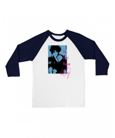 Whitney Houston 3/4 Sleeve Baseball Tee | I'm Every Woman Pink And Turquoise Inverted Design Shirt $7.91 Shirts