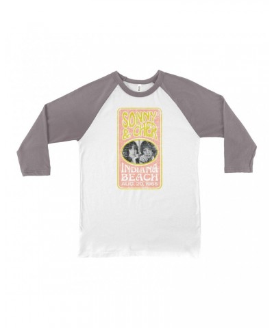 Sonny & Cher 3/4 Sleeve Baseball Tee | Indiana Beach Peach And Avocado Concert Banner Distressed Shirt $9.06 Shirts