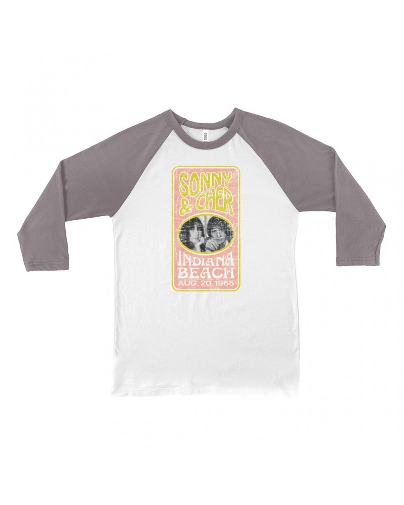 Sonny & Cher 3/4 Sleeve Baseball Tee | Indiana Beach Peach And Avocado Concert Banner Distressed Shirt $9.06 Shirts