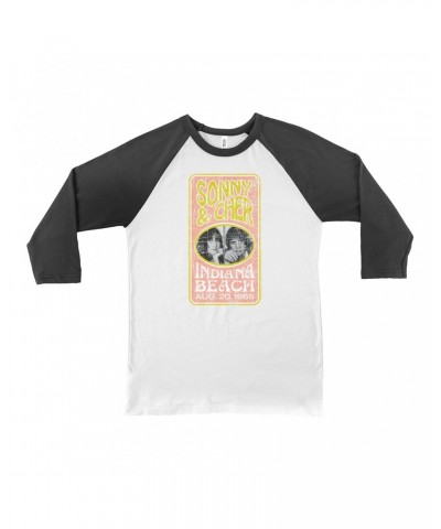 Sonny & Cher 3/4 Sleeve Baseball Tee | Indiana Beach Peach And Avocado Concert Banner Distressed Shirt $9.06 Shirts