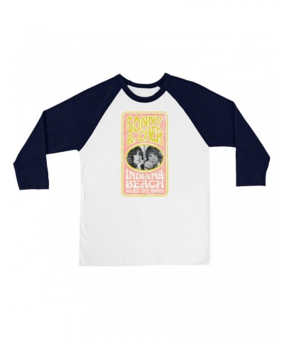 Sonny & Cher 3/4 Sleeve Baseball Tee | Indiana Beach Peach And Avocado Concert Banner Distressed Shirt $9.06 Shirts