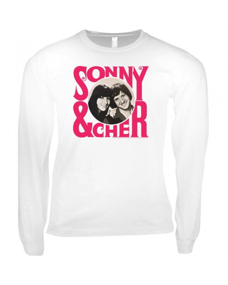 Sonny & Cher Long Sleeve Shirt | Retro Pink Logo And Photo Shirt $4.94 Shirts