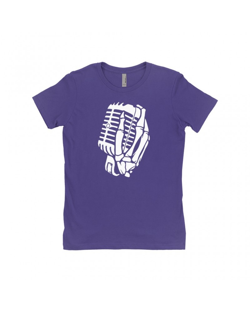 Music Life Ladies' Boyfriend T-Shirt | Skelehands On The Mic Shirt $6.35 Shirts