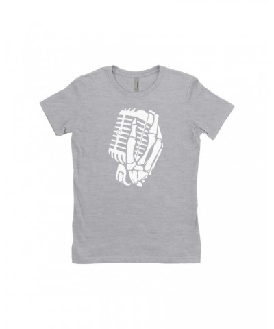 Music Life Ladies' Boyfriend T-Shirt | Skelehands On The Mic Shirt $6.35 Shirts