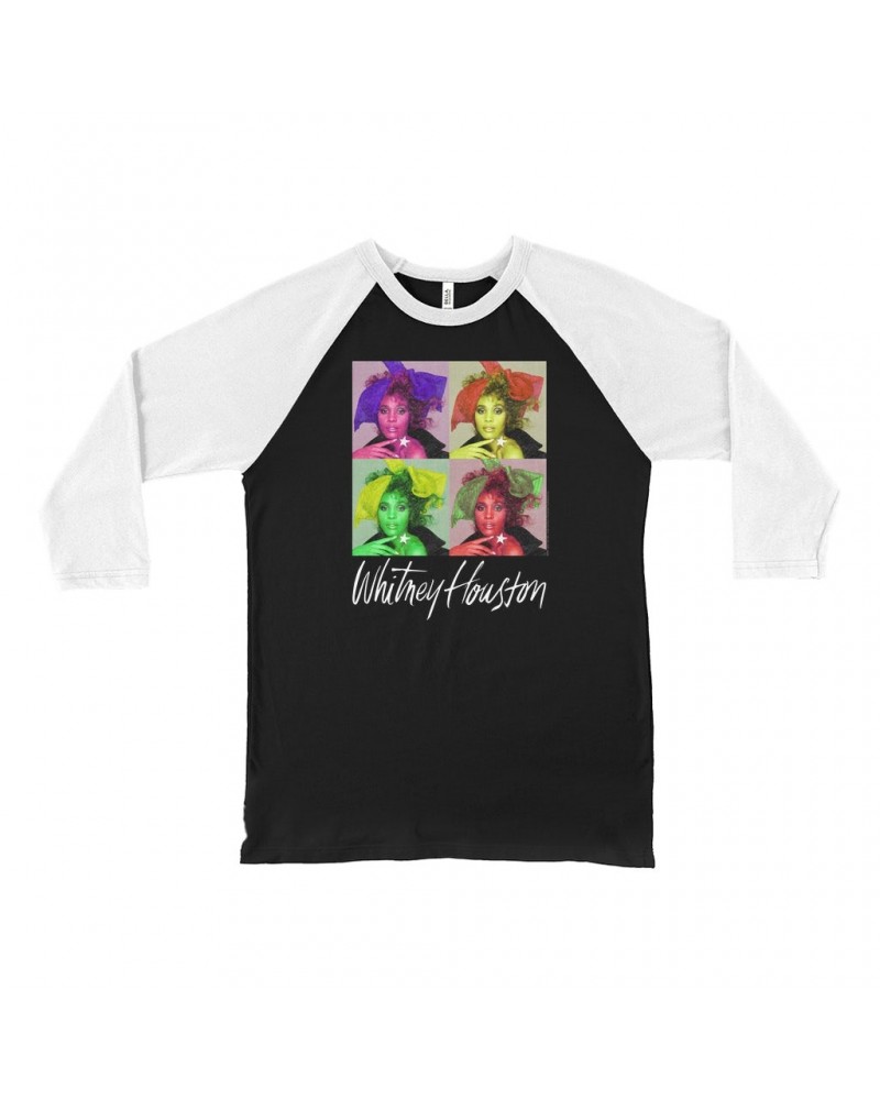 Whitney Houston 3/4 Sleeve Baseball Tee | Pop Art Album Design Distressed Shirt $8.15 Shirts